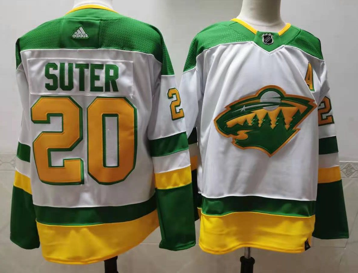 Men Minnesota Wild #20 Suter White Throwback Authentic Stitched 2020 Adidias NHL Jersey->minnesota wild->NHL Jersey